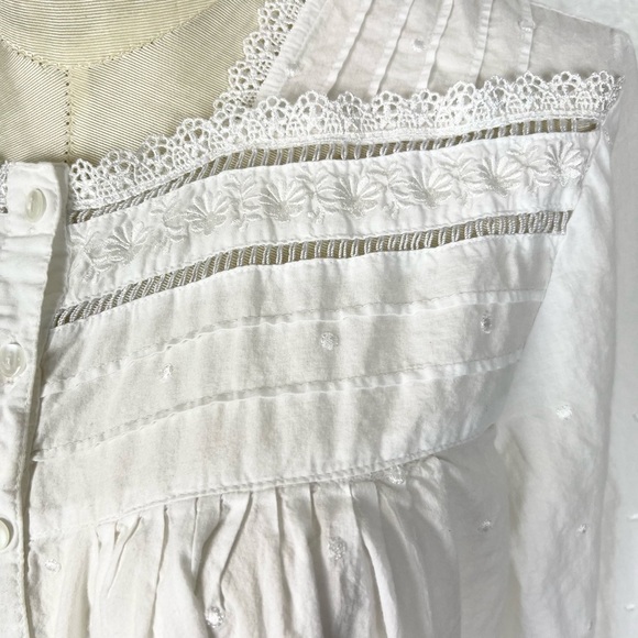 White Cotton lace nightgown button front long sleeve embroidered S/M - Picture 5 of 7